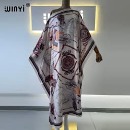 Africa Fashion Blogger Recommend Popular printed Silk Kaftan Maxi dresses Loose Summer Beach Bohemian kaftan long dress for lady
