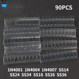 Takefast 90pcs SMD Diode Kit 1N4007 1N4001 1N4004 SS14 SS16 SS24 SS26 SS34 SS36 9 Values X10pcs Rectifier Diodes Schottky