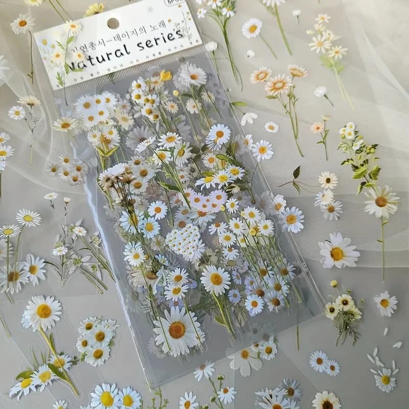 JIANQI 6pcs/pack Transparent PET Stickers Scrapbooking Materials DIY Junk Journal Collage Floral Leaves Plants Decor Stickers