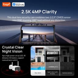 Tuya Smart 4MP 2.5K Dual-Lens Large Wide 180° Security Camera, Outdoor Camera, With Color Night Vision/Siren/2-Way Talk IP Camer