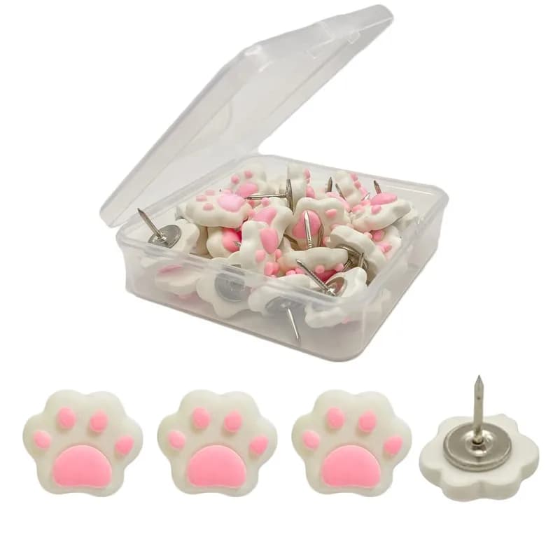 30pcs/set Sweet Cartoon Thumbtacks Set Cute Kitten Paw Pushpins Decorative Wooden Thumbtacks Office Student Supplies