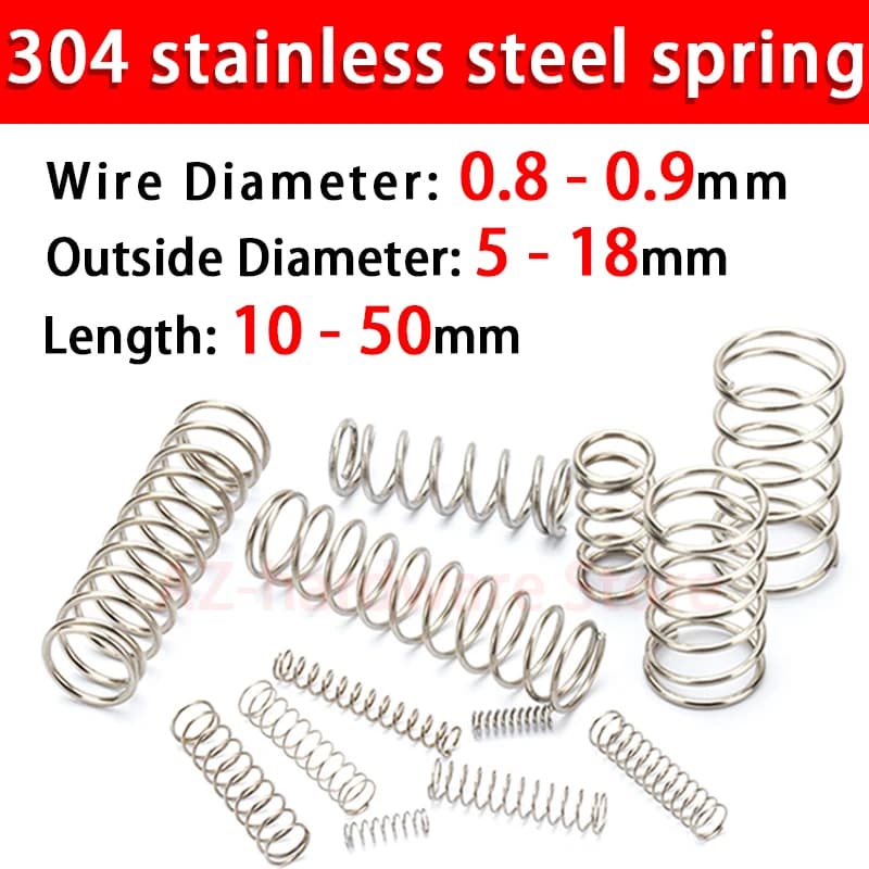 304 Stainless Steel Compression Spring Return Spring Steel Wire Diameter 0.8~0.9mm Outside Diameter 5~18mm  10 Pcs