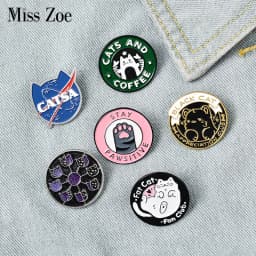 Cats Club Enamel Pin Cat Planet Moon Cafe Paw Badge Custom Kitten Brooches Lapel Pin Jeans Shirt Bag Cute Animal Jewelry Gift