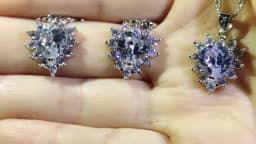 Trendy 925 Sterling Silver Jewelry Set for Women Heart CZ Stone Charm Pendants Necklaces Earrings LOVE Anniversary Gift