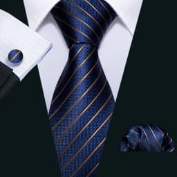 Men Tie Gold Navy Blue Striped Tie 3.4" Jacquard Party Wedding Woven Fashion Designers Necktie For Men silk Business