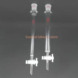 1pcs Lab Glass chromatography column with PTFE piston,sand core glass chromatography column with standard mouth Caliber 24#