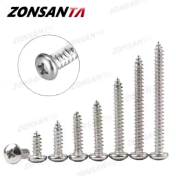 ZONSANTA M1.4 M1.7 M2 M2.2 M2.6 M3 M3.5 M4 M5 M6 Small 304 Stainless Steel Cross Phillips Pan Round Head Self Tapping Screw