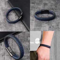 Trendy Men Jewelry Red Braided Leather Rope Bracelet Black Magnetic Buckle Bracelets Punk Men Wrist Band Pulsera Hombre