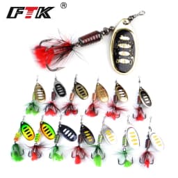 FTK Spinner Bait 7.5g 12g 17.5g Hard Spoon Bass Lures Metal Fishing Lure With Feather Treble Hooks For Pike Fishing