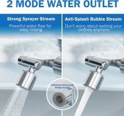 ALTHY Faucet Extender Water Filter, Sink Splash-proof 1080° Rotating Tap Aerator,Reduce Lead Chlorine Odor, 2 Water Spray Modes