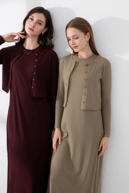 AS 2024 summer woman clothes cardigan Ankle Length maxi dress nature fiber ribbing fabric clothing ( Ship in 1 day)