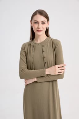 AS 2024 summer woman clothes cardigan Ankle Length maxi dress nature fiber ribbing fabric clothing ( Ship in 1 day)