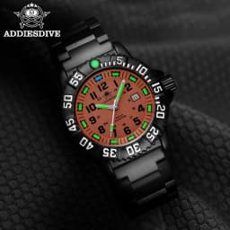 ADDIESDIVE Luxury Men's Quartz Watch Outdoor Sports Luminous Tube Analog Watch 50m Waterproof Stainless Steel Strap Orange Black