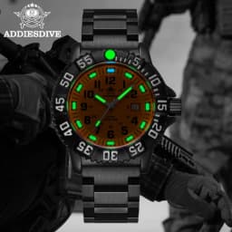 ADDIESDIVE Luxury Men's Quartz Watch Outdoor Sports Luminous Tube Analog Watch 50m Waterproof Stainless Steel Strap Orange Black