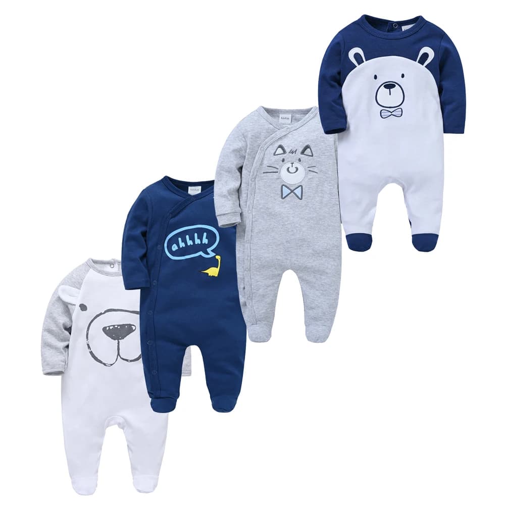 3/4 Pcs Kavkas Boy Romper 100% Cotton Polka Dot O-neck Newborn Baby Girls Clothes Full Sleeve Summer Jumpsuit 0-12 Months