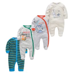 3/4 Pcs Kavkas Boy Romper 100% Cotton Polka Dot O-neck Newborn Baby Girls Clothes Full Sleeve Summer Jumpsuit 0-12 Months