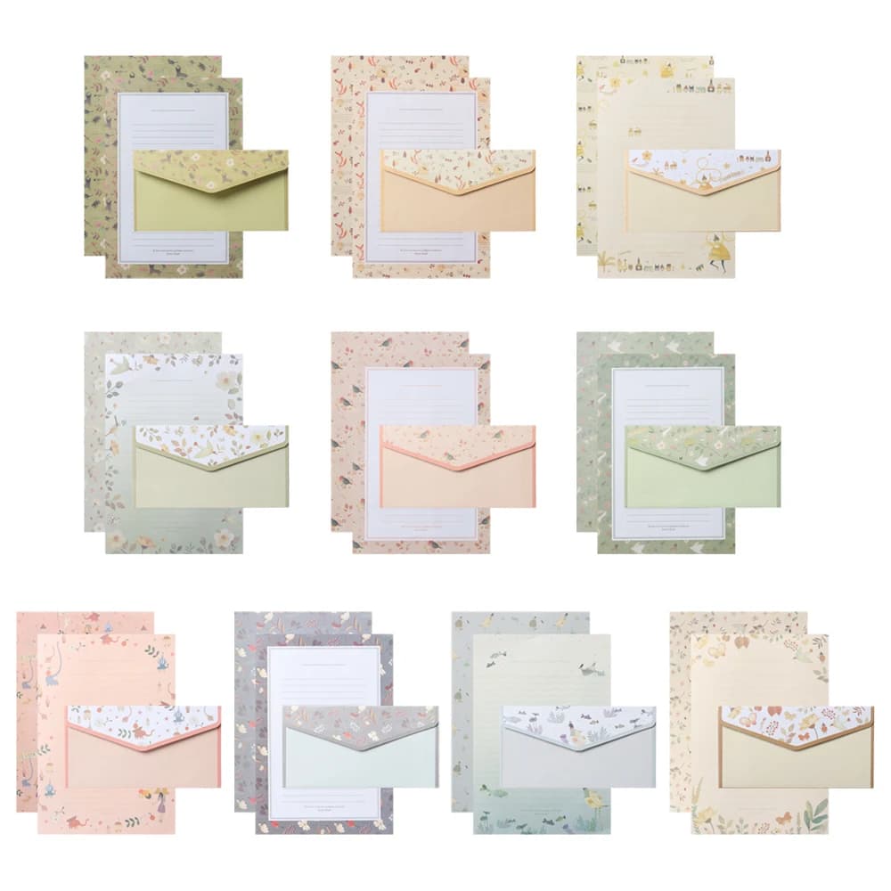6Pcs Differrent Design Writing Paper With 3Pcs Envelopes Cartoon Pattern Vintage Floral Letter Stationery School Office Supplies