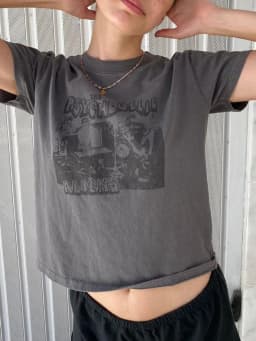 Classic Rock Graphic T-shirts Women Casual Summer Gray O Neck Short Sleeve Cotton Crop Top Vintage Streetwear Slim Y2k Tees Chic