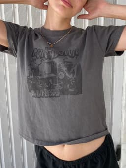 Classic Rock Graphic T-shirts Women Casual Summer Gray O Neck Short Sleeve Cotton Crop Top Vintage Streetwear Slim Y2k Tees Chic