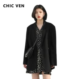 CHIC VEN 2026 Fashion Women's Blazer Office Lady Long Sleeve Double-breasted Mid-length Casual Coat Ladies Outerwear Stylish Top