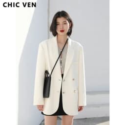CHIC VEN 2026 Fashion Women's Blazer Office Lady Long Sleeve Double-breasted Mid-length Casual Coat Ladies Outerwear Stylish Top