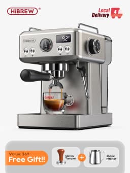 HiBREW 20Bar Semi Automatic Espresso Coffee Machine Temperature Adjustable 58mm Portafilter Cold/Hot Coffee Maker Metal CaseH10A