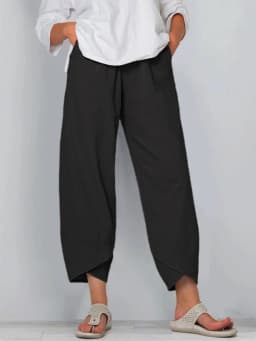 Women Cotton Linen Harem Pants Vintage Printed Wide Leg Trousers Casual Solid Pockets Harajuku High Waist Baggy Pants Joggers