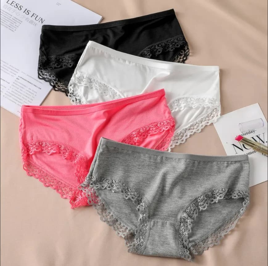 Women's Sexy Panties Lace Cotton Lingerie Briefs Female Underpanties Solid Color Low Waist Girl Cute Underwear Shorts -XL