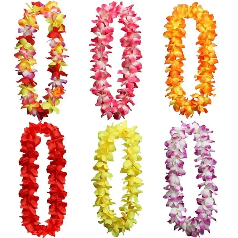 Hawaiian Flower Necklace Leis Artificial Garland Hawaii Beach Party Decoration Fancy Dress Luau Wedding Birthday Cosplay