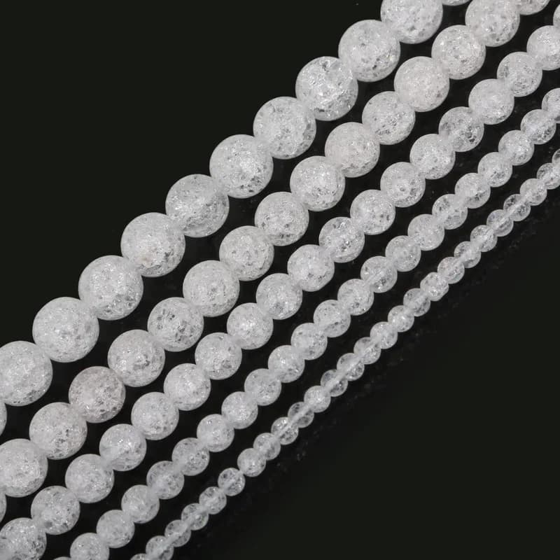 Natural Stone Beads White Snow Cracked Quartz Crystal Bead Spacer Beads 15" Strand 4 6 8 10 12MM Pick Size For Jewelry Making