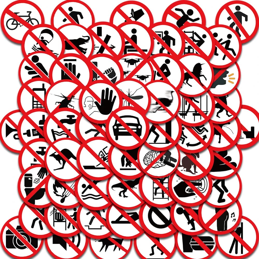 62PCS Funny Prohibition Sign Sticker Nostalgia Vintage Laptop Luggage Skateboard Art Picture Aesthetic Decoration Stickers