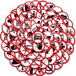 62PCS Funny Prohibition Sign Sticker Nostalgia Vintage Laptop Luggage Skateboard Art Picture Aesthetic Decoration Stickers