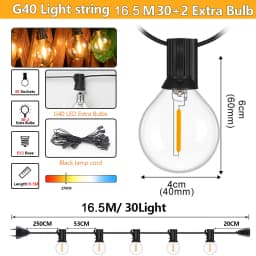 Outdoor LED Waterproof G40 String Light EU Plug Shatterproof Light Bulb Garden Fairy String Lights for Patio Festoon Party Decor