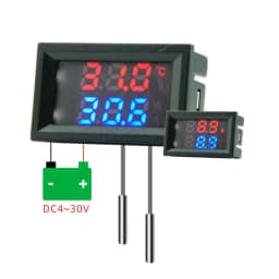 DC 4-30V LED Display Dual Red Blue Green Digital Temperature Sensor DC Single Voltage Dual Thermometer NTC 10K 3950 Probe Cable