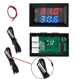DC 4-30V LED Display Dual Red Blue Green Digital Temperature Sensor DC Single Voltage Dual Thermometer NTC 10K 3950 Probe Cable