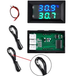 DC 4-30V LED Display Dual Red Blue Green Digital Temperature Sensor DC Single Voltage Dual Thermometer NTC 10K 3950 Probe Cable