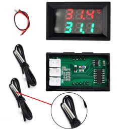 DC 4-30V LED Display Dual Red Blue Green Digital Temperature Sensor DC Single Voltage Dual Thermometer NTC 10K 3950 Probe Cable