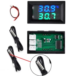 DC 4-30V LED Display Dual Red Blue Green Digital Temperature Sensor DC Single Voltage Dual Thermometer NTC 10K 3950 Probe Cable