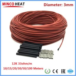 MINCO HEAT 10/20/50/100 Meters Infrared Warm Floor Cable 12K 33ohm/m Coil 3mm±0.2 Electric Carbon Heating Wires