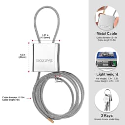 Adjustable Steel Cable Lock with 3 Keys Aluminum Alloy Padlock for Bicycle Locker Gate Toolbox Outdoor Equipment