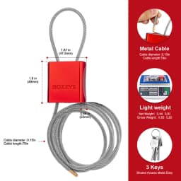 Adjustable Steel Cable Lock with 3 Keys Aluminum Alloy Padlock for Bicycle Locker Gate Toolbox Outdoor Equipment