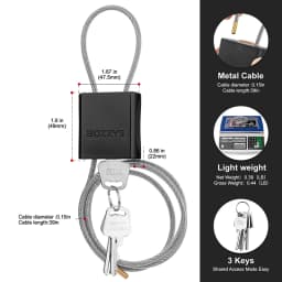 Adjustable Steel Cable Lock with 3 Keys Aluminum Alloy Padlock for Bicycle Locker Gate Toolbox Outdoor Equipment