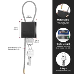 Adjustable Steel Cable Lock with 3 Keys Aluminum Alloy Padlock for Bicycle Locker Gate Toolbox Outdoor Equipment