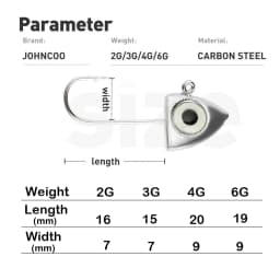 JOHNCOO 8pcs Luminous 3D Eye Jig Head Fishing Hooks 2g 3g 4g 6g Jig Head Ice Bass Carp Fishing Jig Soft Lure Bass Fishing