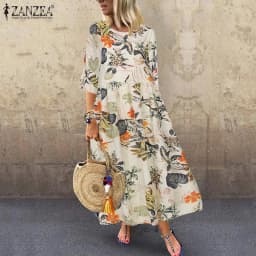 Women's Summer Short Sleeve Sundress ZANZEA Woman Floral Printed Dress Bohemian Elegant Casual Oversized Holiday Long Dresses