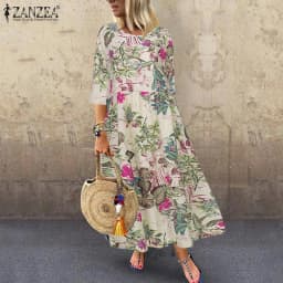 Women's Summer Short Sleeve Sundress ZANZEA Woman Floral Printed Dress Bohemian Elegant Casual Oversized Holiday Long Dresses