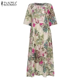 Women's Summer Short Sleeve Sundress ZANZEA Woman Floral Printed Dress Bohemian Elegant Casual Oversized Holiday Long Dresses