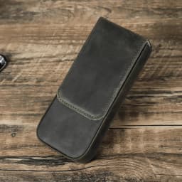 CONTACTS FAMILY Genuine Leather 3 Slots Pen Case With Removable Pen Tray Holder Pencil Case Men Woman Girls Office School Pouch