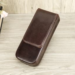 CONTACTS FAMILY Genuine Leather 3 Slots Pen Case With Removable Pen Tray Holder Pencil Case Men Woman Girls Office School Pouch