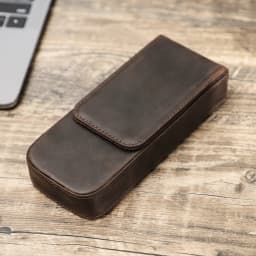 CONTACTS FAMILY Genuine Leather 3 Slots Pen Case With Removable Pen Tray Holder Pencil Case Men Woman Girls Office School Pouch